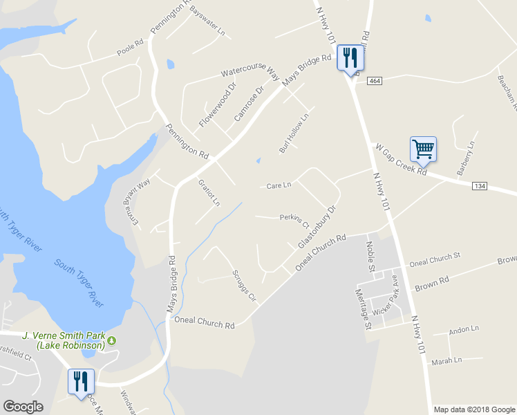 map of restaurants, bars, coffee shops, grocery stores, and more near 42 Perkins Court in Greer