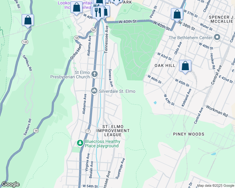 map of restaurants, bars, coffee shops, grocery stores, and more near 4426 Edelweiss Street in Chattanooga