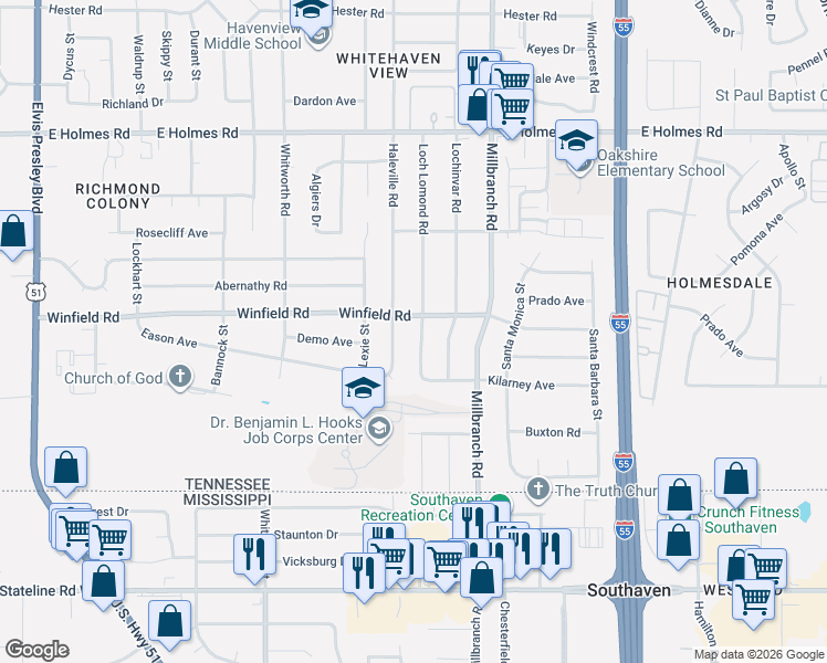 map of restaurants, bars, coffee shops, grocery stores, and more near 545 Kilarney Avenue in Memphis