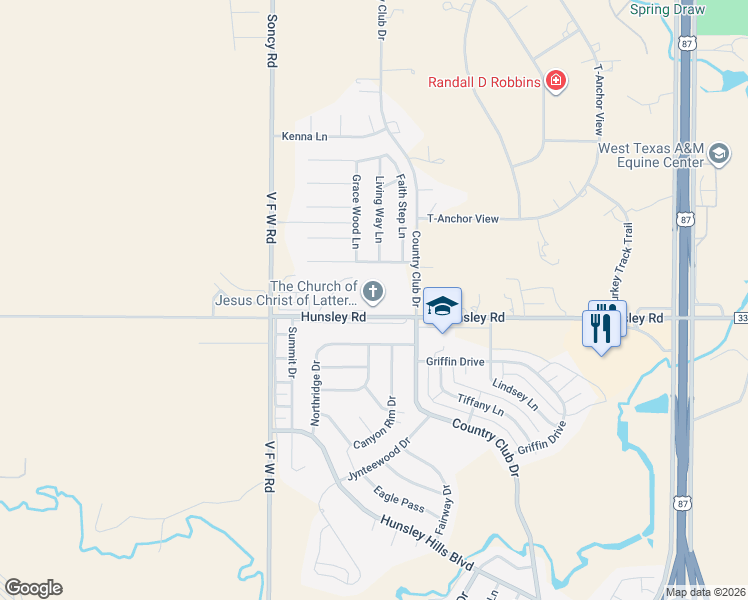 map of restaurants, bars, coffee shops, grocery stores, and more near 63 Hunsley Road in Canyon