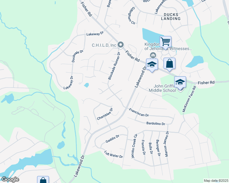 map of restaurants, bars, coffee shops, grocery stores, and more near 2909 Blockade Runner Drive in Fayetteville