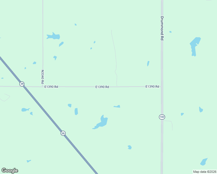 map of restaurants, bars, coffee shops, grocery stores, and more near E1390 Road in Wanette