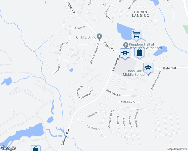 map of restaurants, bars, coffee shops, grocery stores, and more near 2909 Blockade Runner Drive in Fayetteville