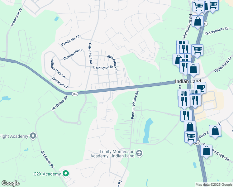 map of restaurants, bars, coffee shops, grocery stores, and more near 1009 Bailes Ridge Avenue in Indian Land