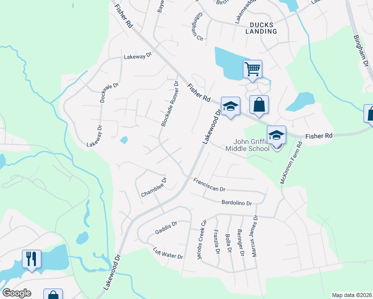 map of restaurants, bars, coffee shops, grocery stores, and more near 2912 Seafarer Drive in Fayetteville