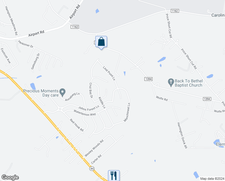 map of restaurants, bars, coffee shops, grocery stores, and more near 4617 Manchineel Lane in Monroe