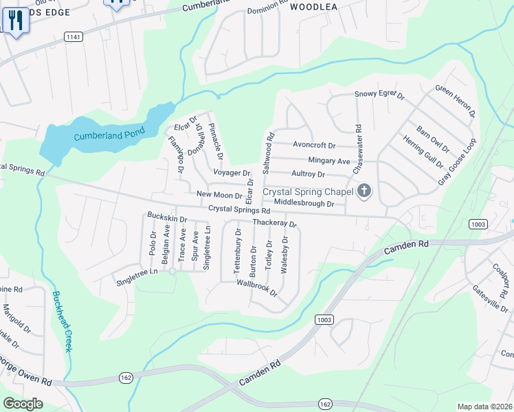 map of restaurants, bars, coffee shops, grocery stores, and more near 5418 Thackeray Drive in Fayetteville