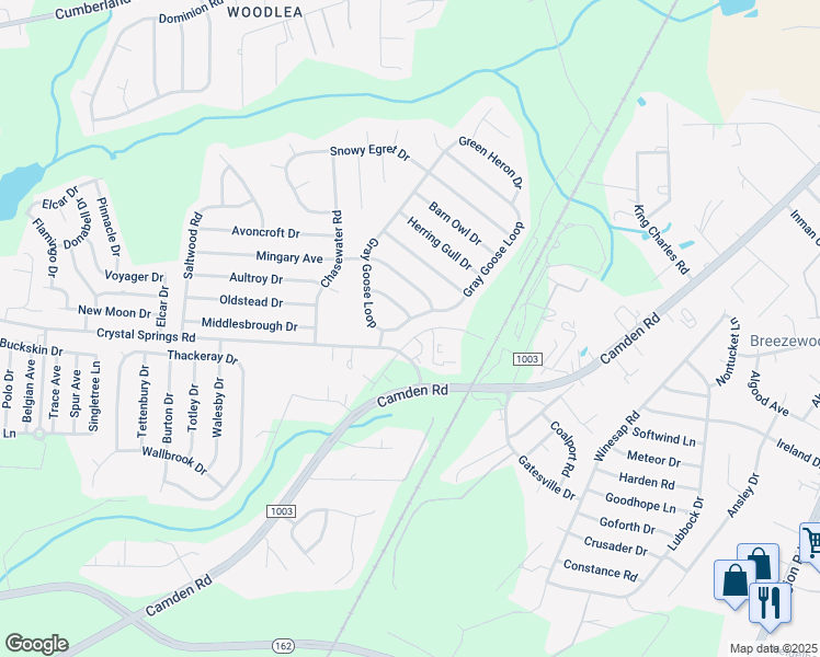 map of restaurants, bars, coffee shops, grocery stores, and more near 2345 Gray Goose Loop in Fayetteville