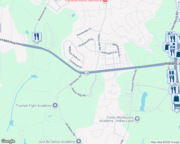 map of restaurants, bars, coffee shops, grocery stores, and more near 10549 Tintinhull Drive in Indian Land