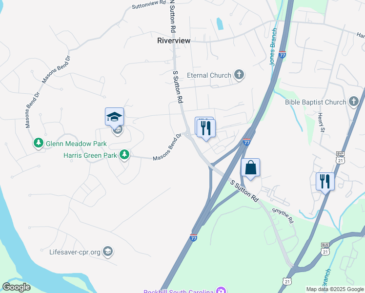 map of restaurants, bars, coffee shops, grocery stores, and more near 6th Baxter Crossing in Baxter Village