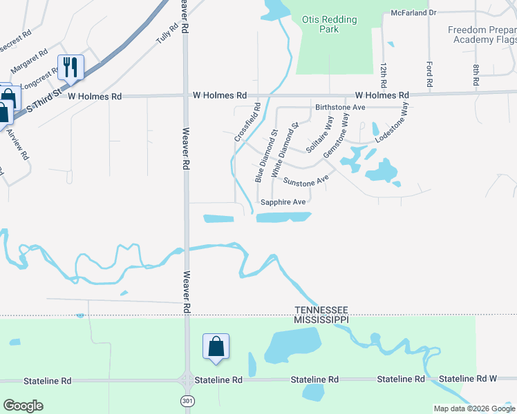 map of restaurants, bars, coffee shops, grocery stores, and more near 835 Sapphire Avenue in Memphis