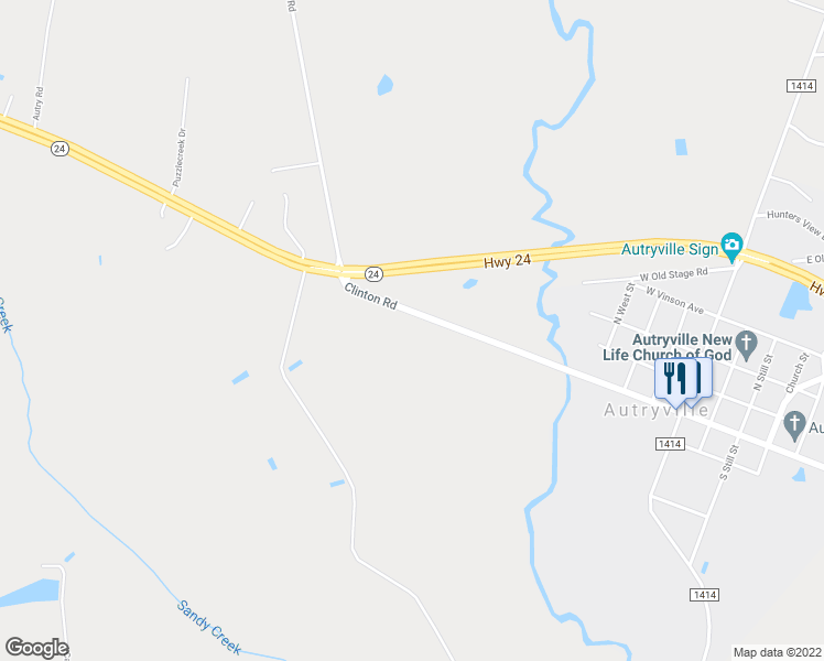 map of restaurants, bars, coffee shops, grocery stores, and more near 9100 Clinton Road in Autryville