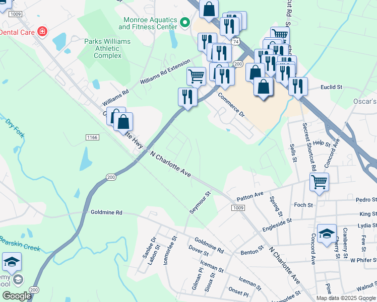 map of restaurants, bars, coffee shops, grocery stores, and more near 1620 Sparta Drive in Monroe