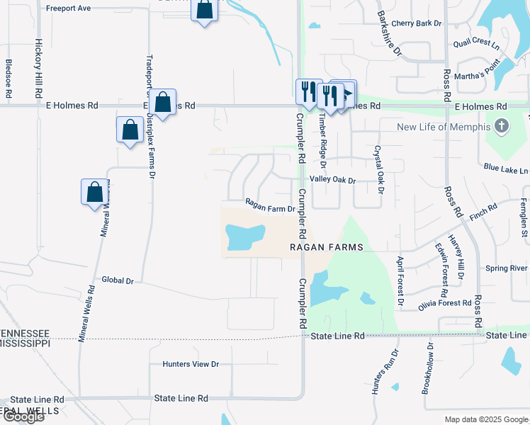 map of restaurants, bars, coffee shops, grocery stores, and more near 6390 Ragan Farm Drive in Memphis