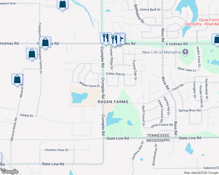 map of restaurants, bars, coffee shops, grocery stores, and more near 6484 Trysting Oak Drive in Memphis