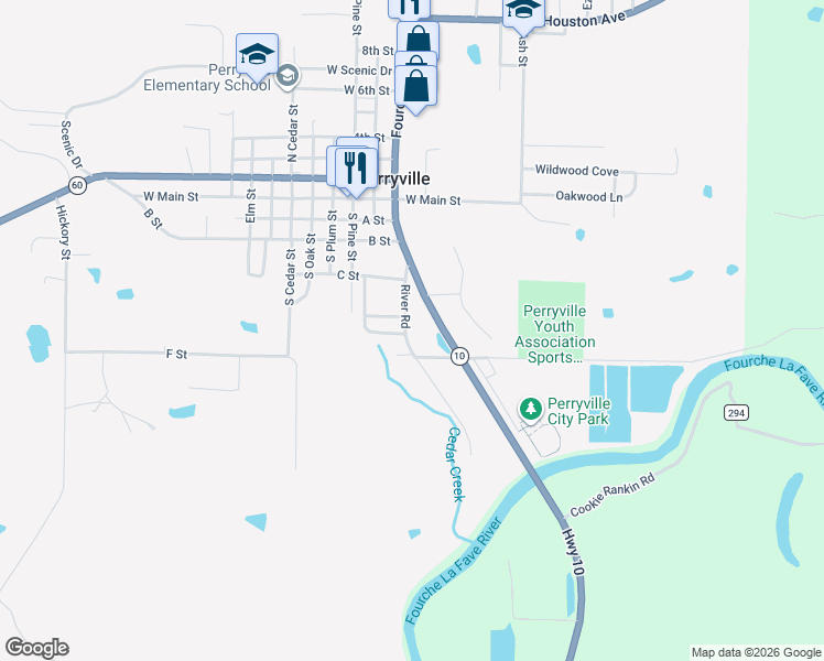map of restaurants, bars, coffee shops, grocery stores, and more near 512 River Road in Perryville