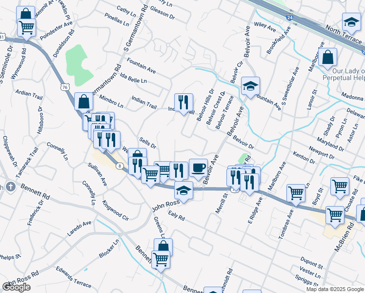 map of restaurants, bars, coffee shops, grocery stores, and more near 1000 Hibbler Circle in Chattanooga