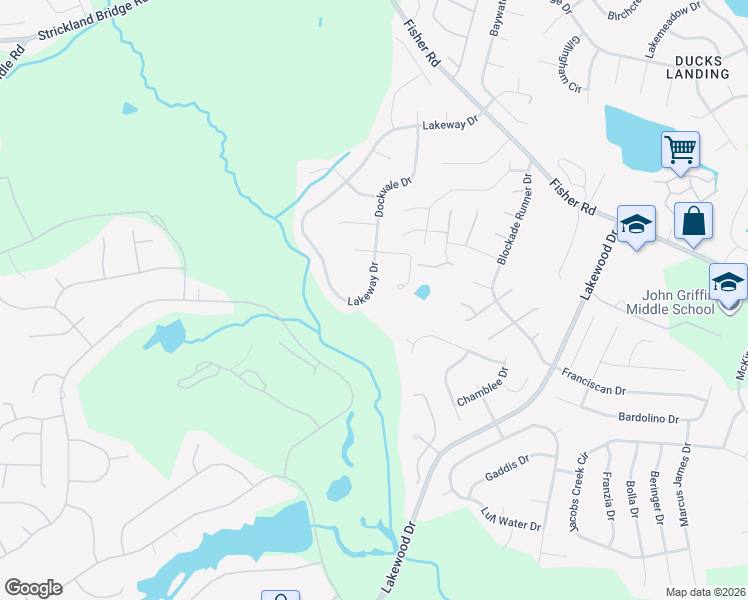 map of restaurants, bars, coffee shops, grocery stores, and more near 6200 Lakeway Drive in Fayetteville