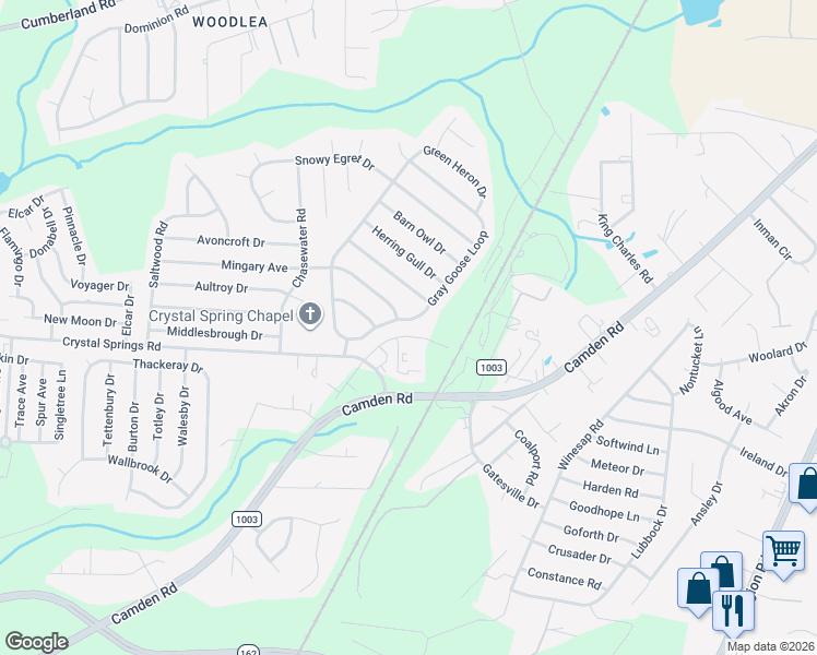 map of restaurants, bars, coffee shops, grocery stores, and more near 2309 Gray Goose Loop in Fayetteville