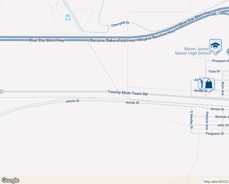 map of restaurants, bars, coffee shops, grocery stores, and more near Twenty Mule Team Road in Boron
