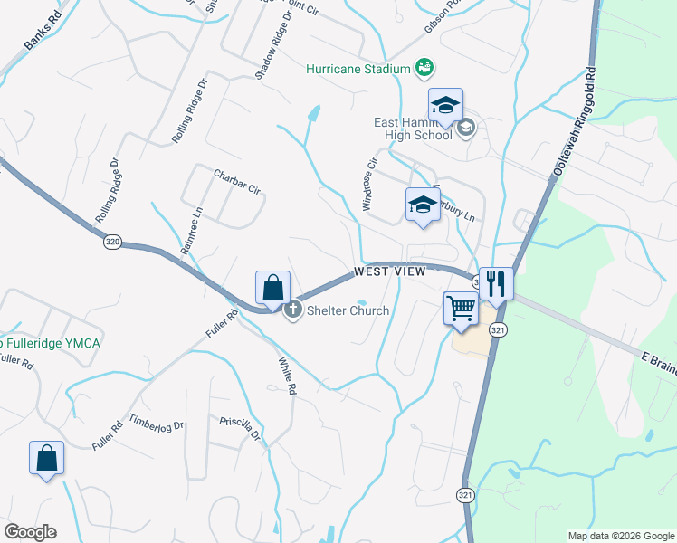 map of restaurants, bars, coffee shops, grocery stores, and more near 9537 East Brainerd Road in Chattanooga