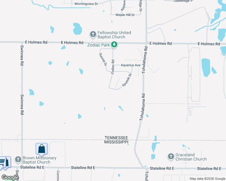 map of restaurants, bars, coffee shops, grocery stores, and more near 3135 Cosmos Drive in Memphis