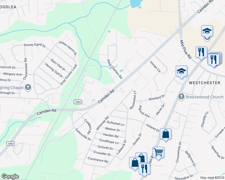 map of restaurants, bars, coffee shops, grocery stores, and more near 3966A Camden Road in Fayetteville