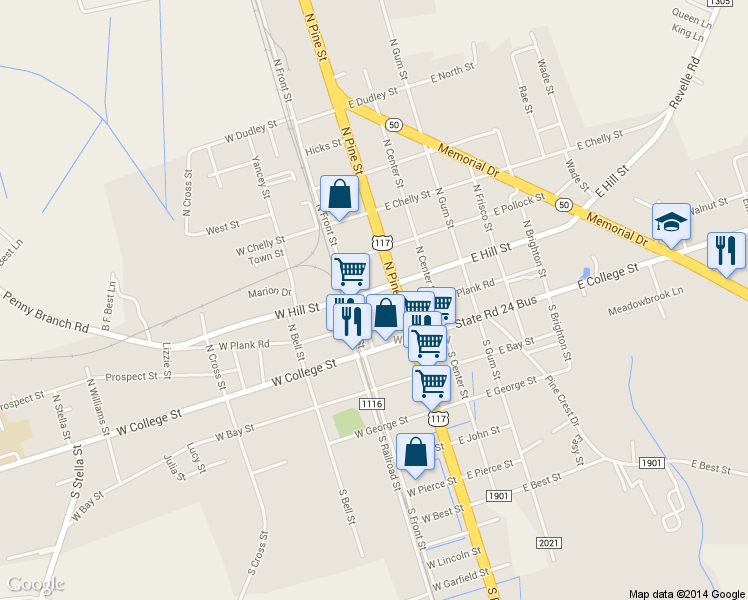 map of restaurants, bars, coffee shops, grocery stores, and more near 113 Hill Street in Kenansville