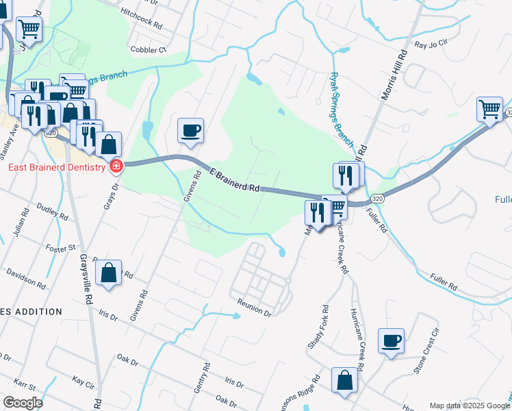 map of restaurants, bars, coffee shops, grocery stores, and more near 1009 Heaton Drive in Chattanooga