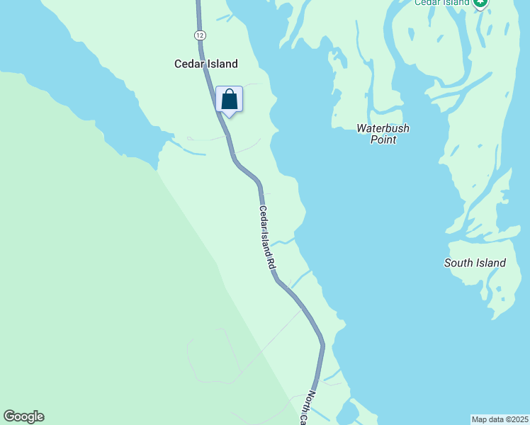 map of restaurants, bars, coffee shops, grocery stores, and more near 3080 Cedar Island Road in Cedar Island