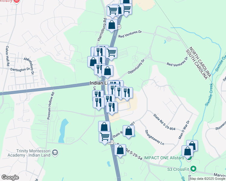 map of restaurants, bars, coffee shops, grocery stores, and more near 106 Fairview Drive in Fort Mill