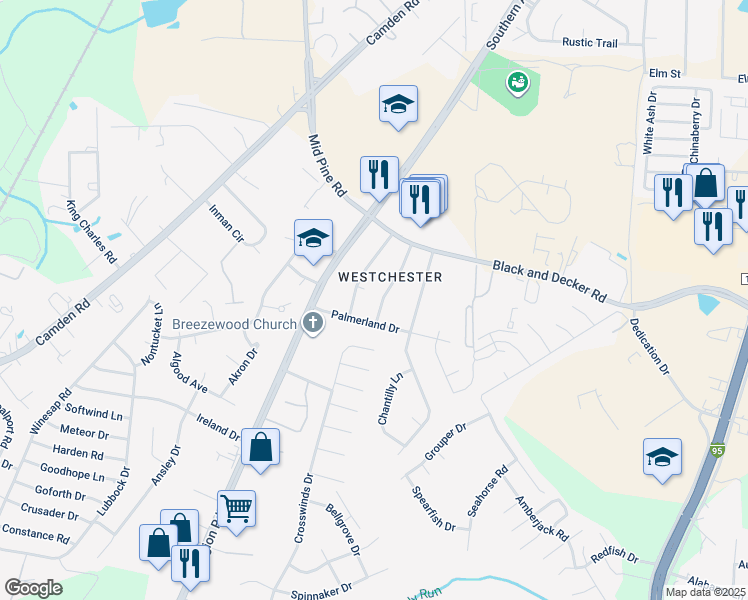 map of restaurants, bars, coffee shops, grocery stores, and more near 3244 Hennardland Place in Hope Mills