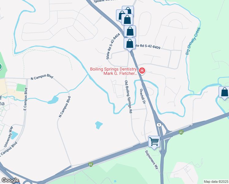 map of restaurants, bars, coffee shops, grocery stores, and more near 441 Old Boiling Springs Road in Spartanburg