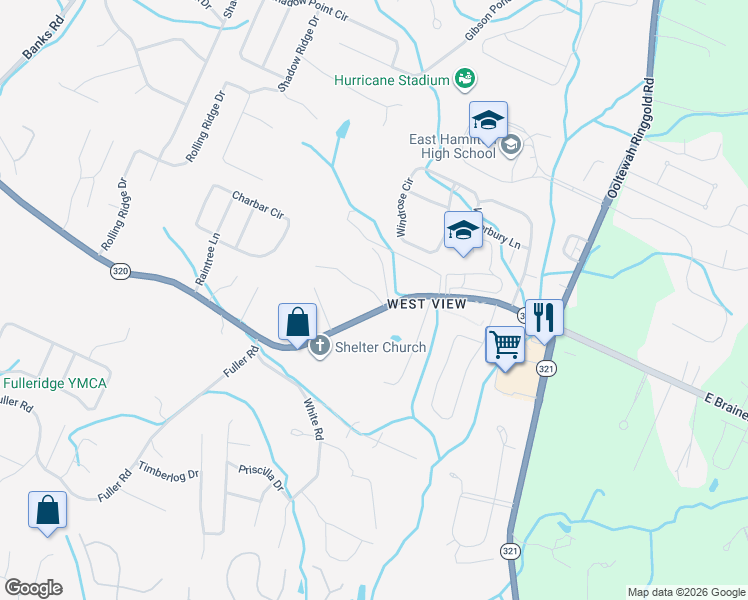 map of restaurants, bars, coffee shops, grocery stores, and more near 9537 East Brainerd Road in Chattanooga