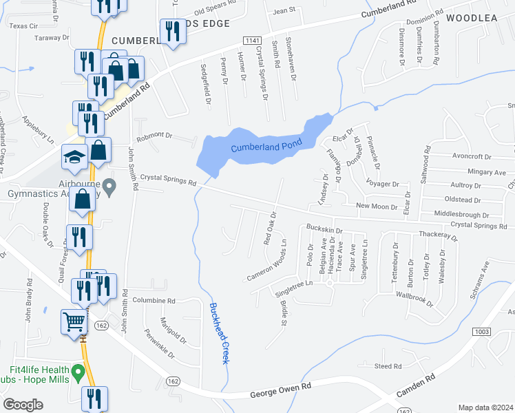 map of restaurants, bars, coffee shops, grocery stores, and more near 2020 Ivey Commons Road in Fayetteville
