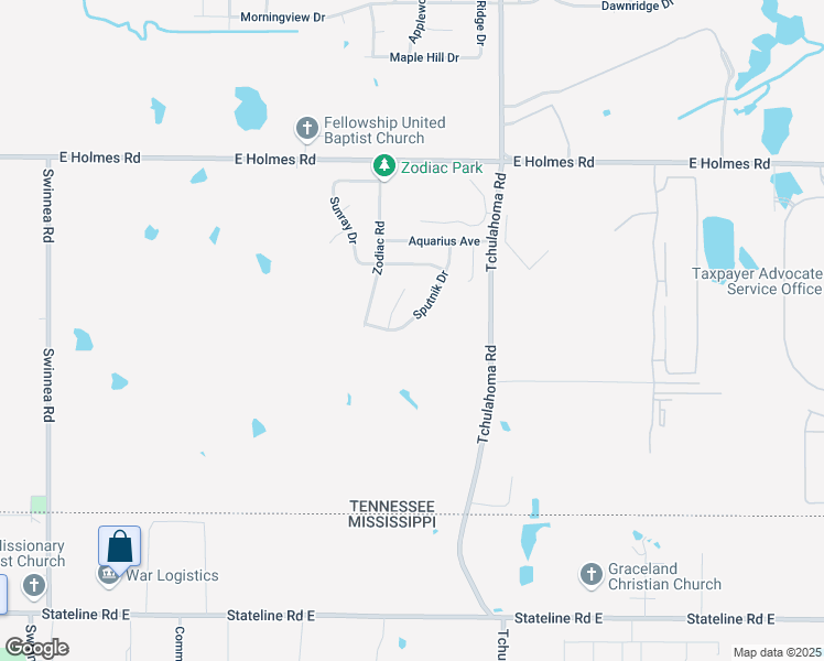 map of restaurants, bars, coffee shops, grocery stores, and more near 5400 Sputnik Drive in Memphis