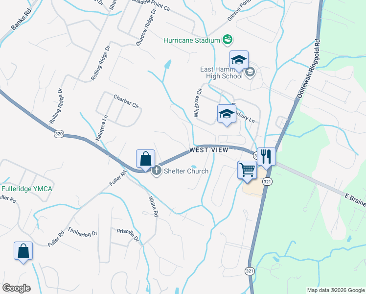 map of restaurants, bars, coffee shops, grocery stores, and more near 9537 East Brainerd Road in Chattanooga