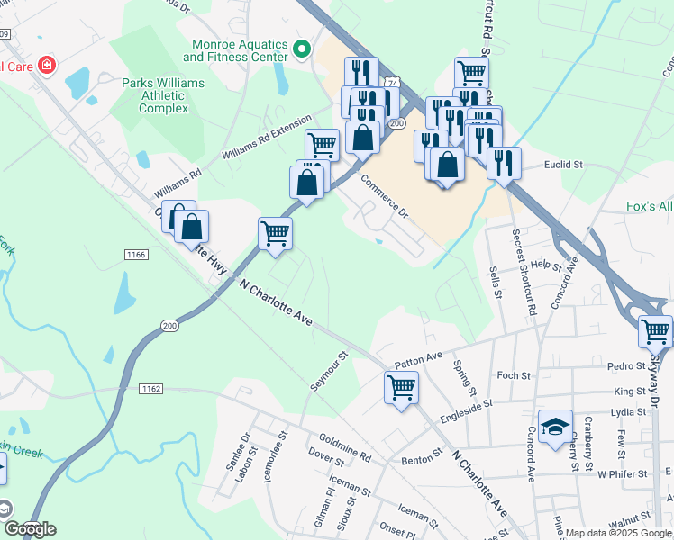 map of restaurants, bars, coffee shops, grocery stores, and more near 1620 Sparta Drive in Monroe