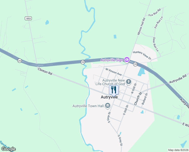 map of restaurants, bars, coffee shops, grocery stores, and more near 426 West North Street in Autryville