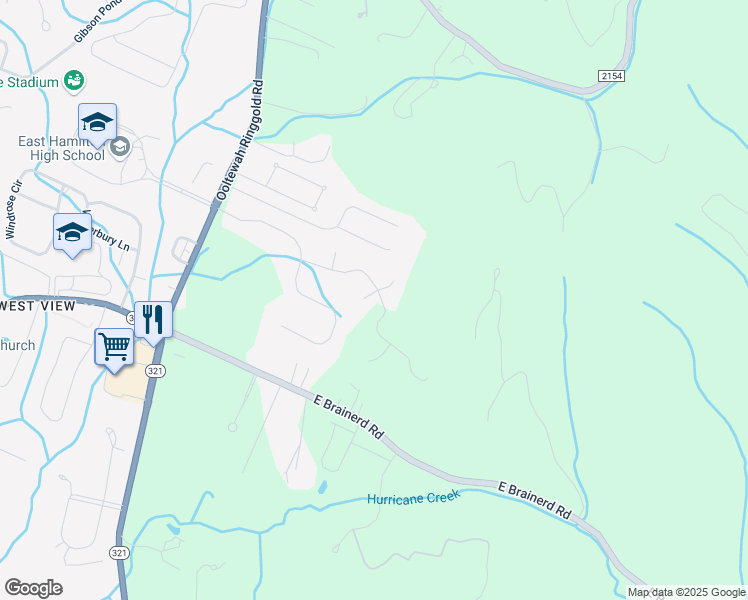 map of restaurants, bars, coffee shops, grocery stores, and more near 9928 Frost Ridge Drive in Ooltewah