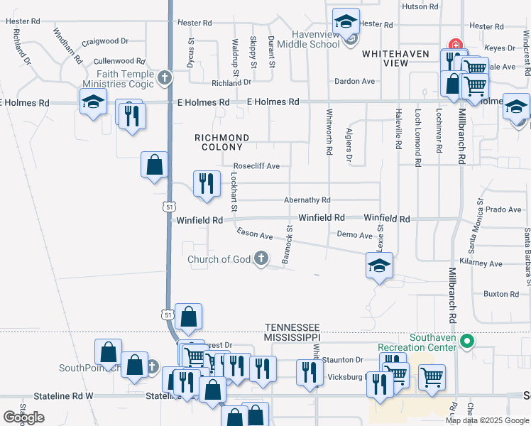 map of restaurants, bars, coffee shops, grocery stores, and more near 1332 Winfield Road in Memphis