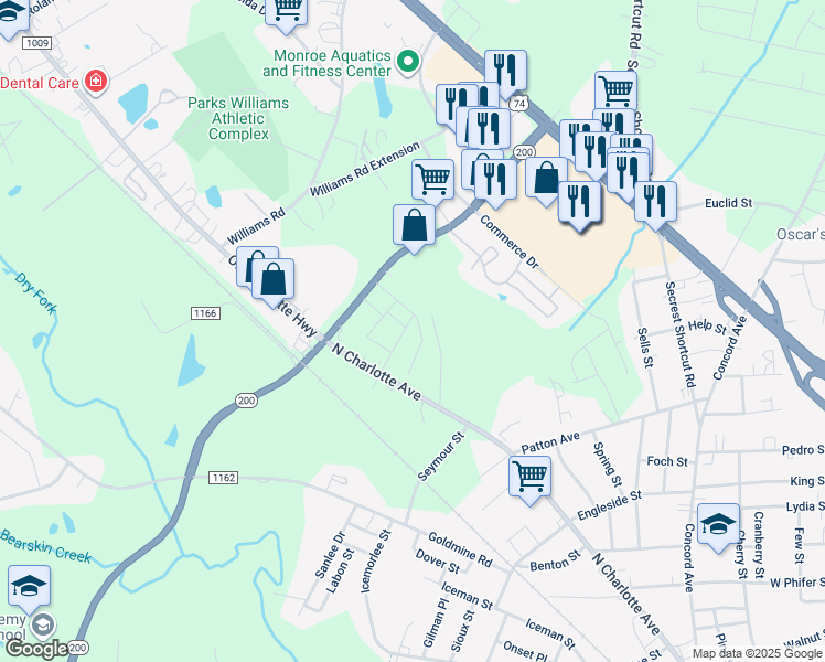 map of restaurants, bars, coffee shops, grocery stores, and more near 1620 Sparta Drive in Monroe