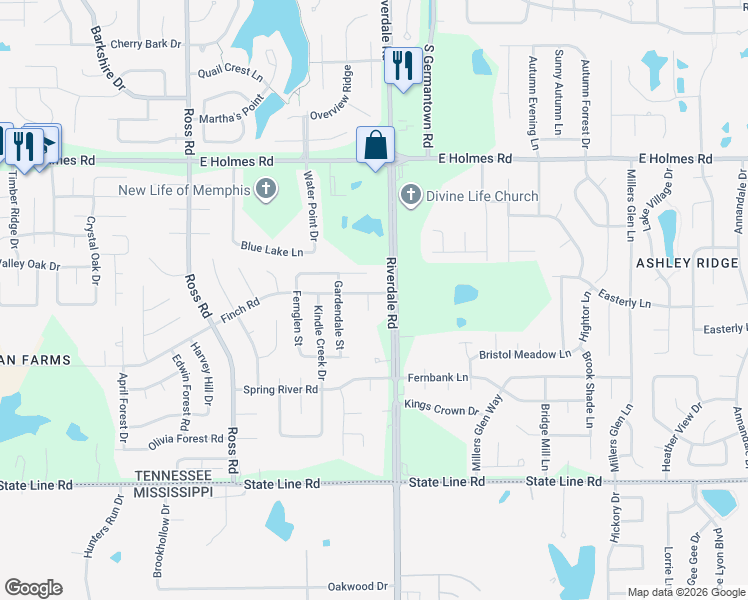 map of restaurants, bars, coffee shops, grocery stores, and more near 6933 Finch Road in Memphis