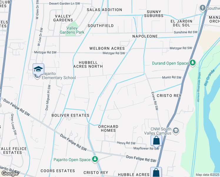 map of restaurants, bars, coffee shops, grocery stores, and more near 2232 Durand Road Southwest in Albuquerque