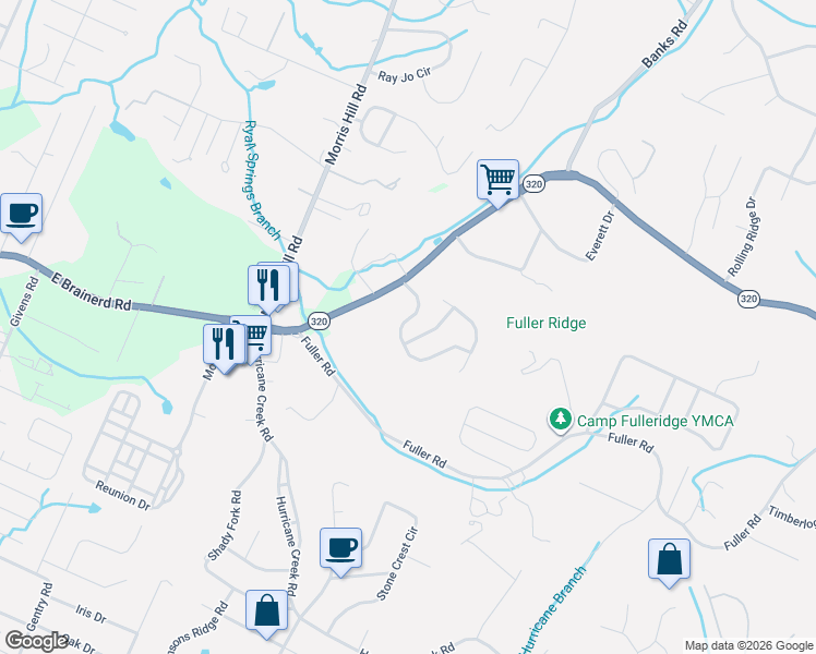 map of restaurants, bars, coffee shops, grocery stores, and more near 123 Brently Woods Drive in Chattanooga