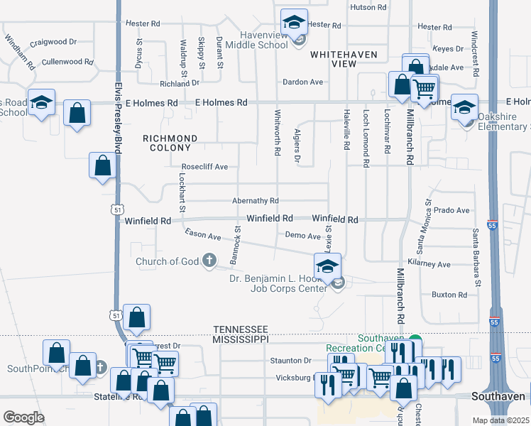 map of restaurants, bars, coffee shops, grocery stores, and more near 1422 Winfield Rd in Memphis