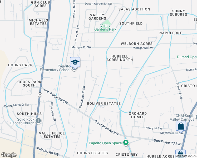 map of restaurants, bars, coffee shops, grocery stores, and more near 5237 Don Mariano Road Southwest in Albuquerque