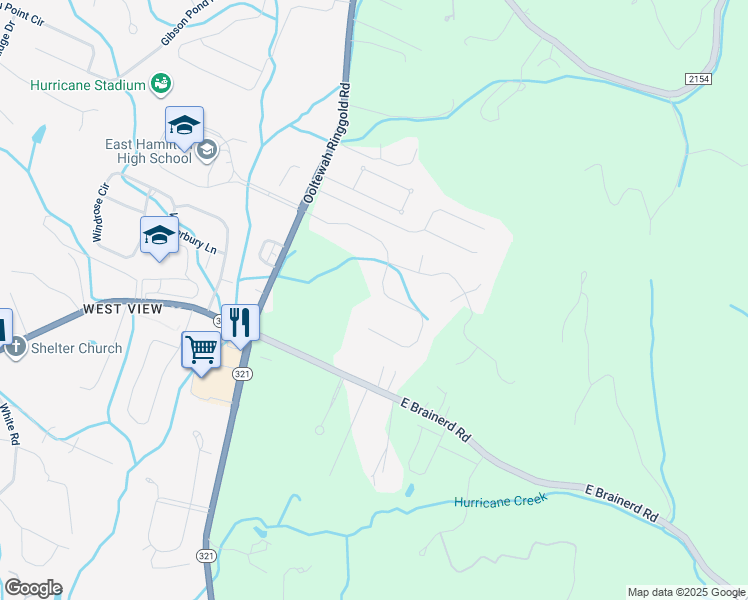 map of restaurants, bars, coffee shops, grocery stores, and more near 9810 Frost Creek Drive in Ooltewah
