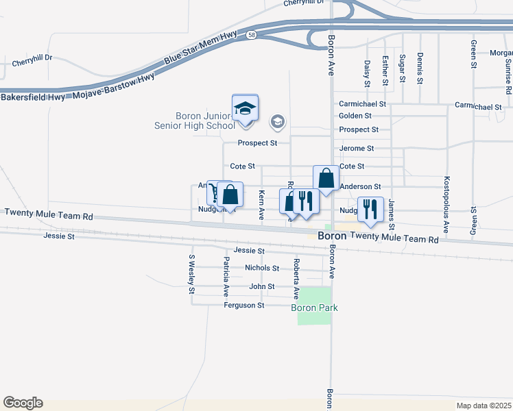 map of restaurants, bars, coffee shops, grocery stores, and more near 12101 Kern Avenue in Boron