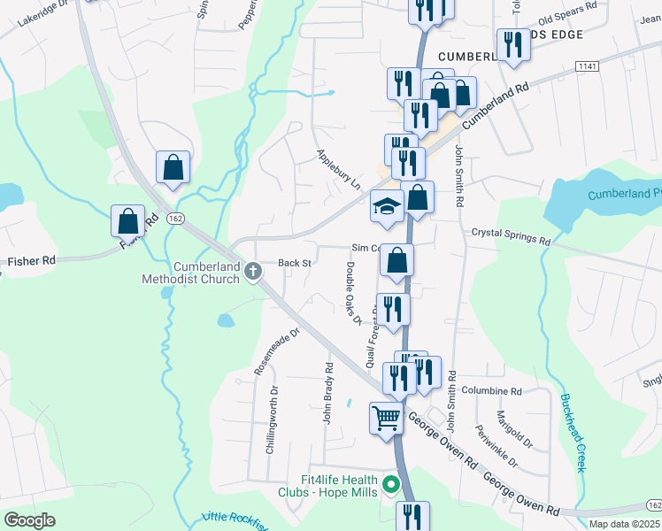map of restaurants, bars, coffee shops, grocery stores, and more near 5157 Double Oaks Drive in Fayetteville
